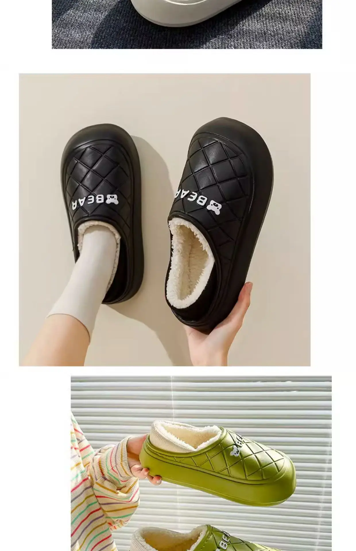 Women's Waterproof Fleece Slippers Black Winter — feature 7