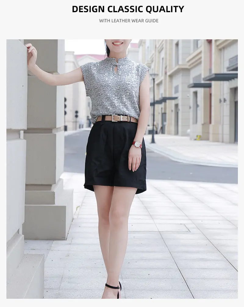 Black Leather Belt for Women with Buckle & Pockets — feature 14
