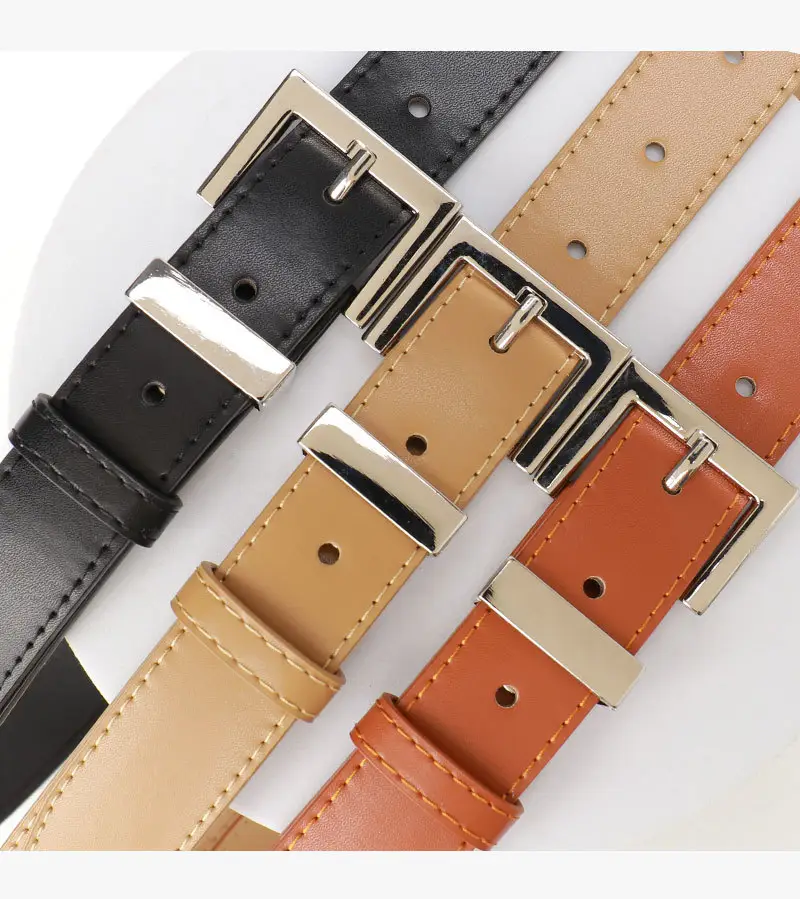 Black Leather Belt for Women with Buckle & Pockets — feature 18