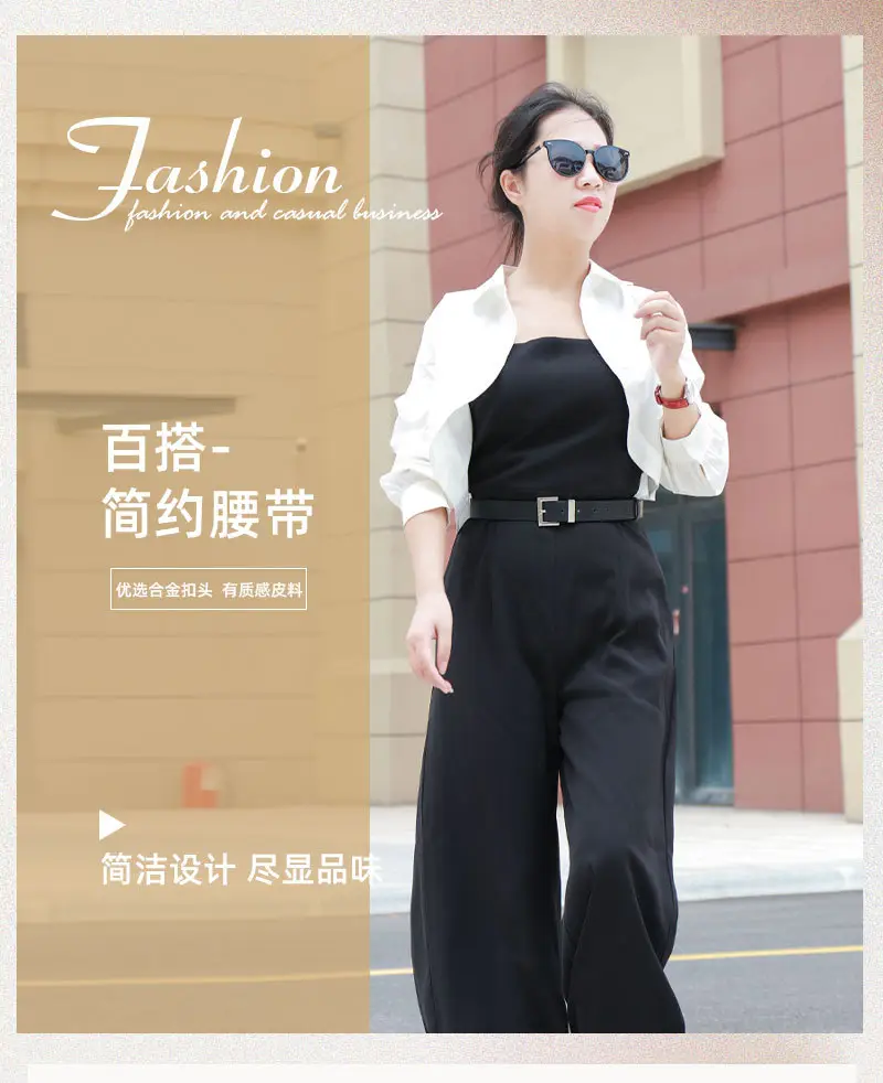 Black Leather Belt for Women with Buckle & Pockets — feature 3