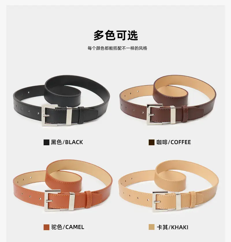 Black Leather Belt for Women with Buckle & Pockets — feature 6
