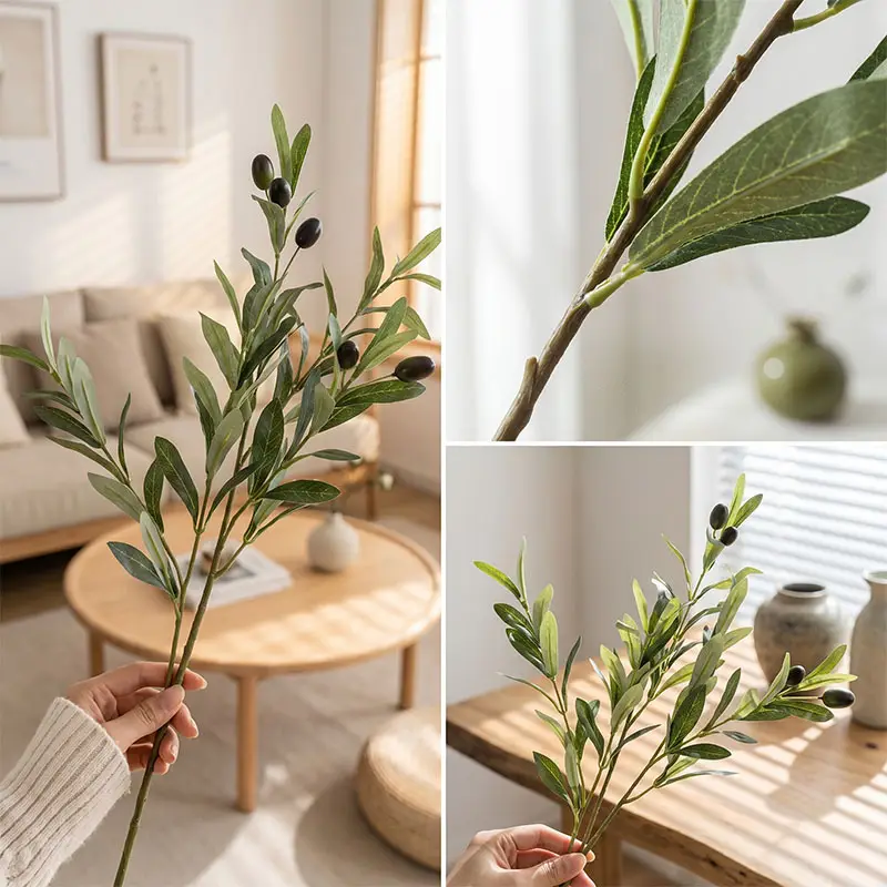 6 fork simulation olive leaf simulation green plant with fruit olive branch green branch photography props cross-border hot selling wholesale — feature 6