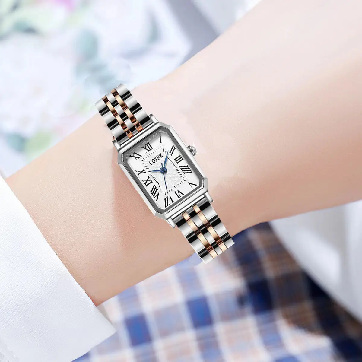 Retro Roman Women's Watch Rose Gold Square Analog - Image 8