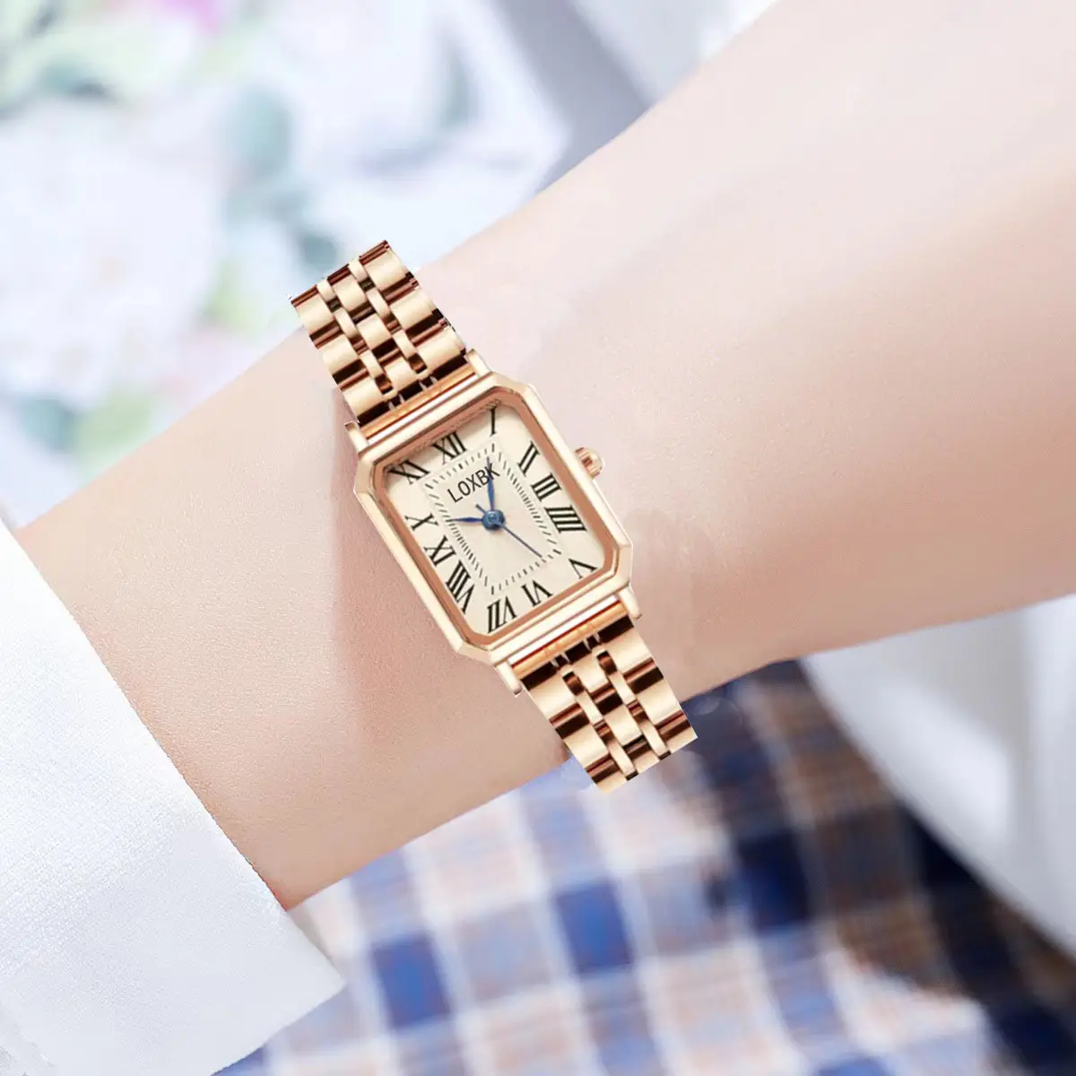 Retro Roman Women's Watch Rose Gold Square Analog - Image 9