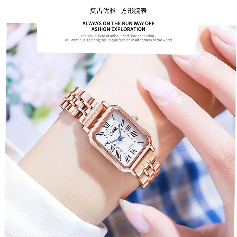 Retro Roman Women's Watch Rose Gold Square Analog — feature 1