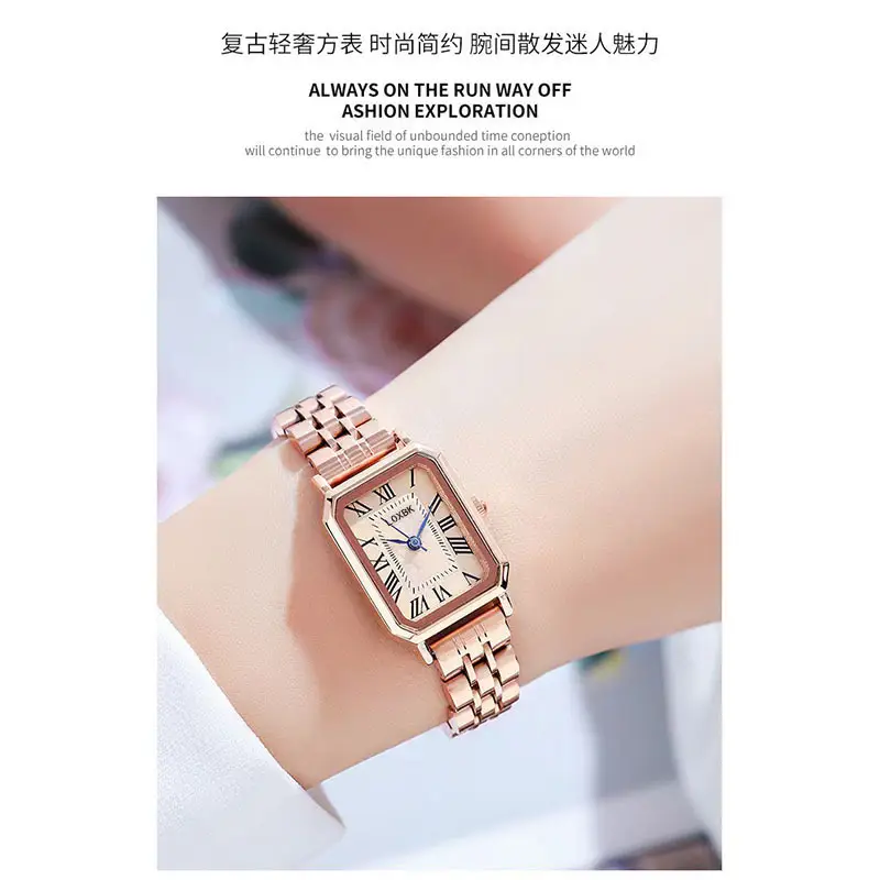 Retro Roman Women's Watch Rose Gold Square Analog — feature 2
