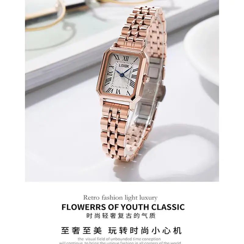 Retro Roman Women's Watch Rose Gold Square Analog — feature 5