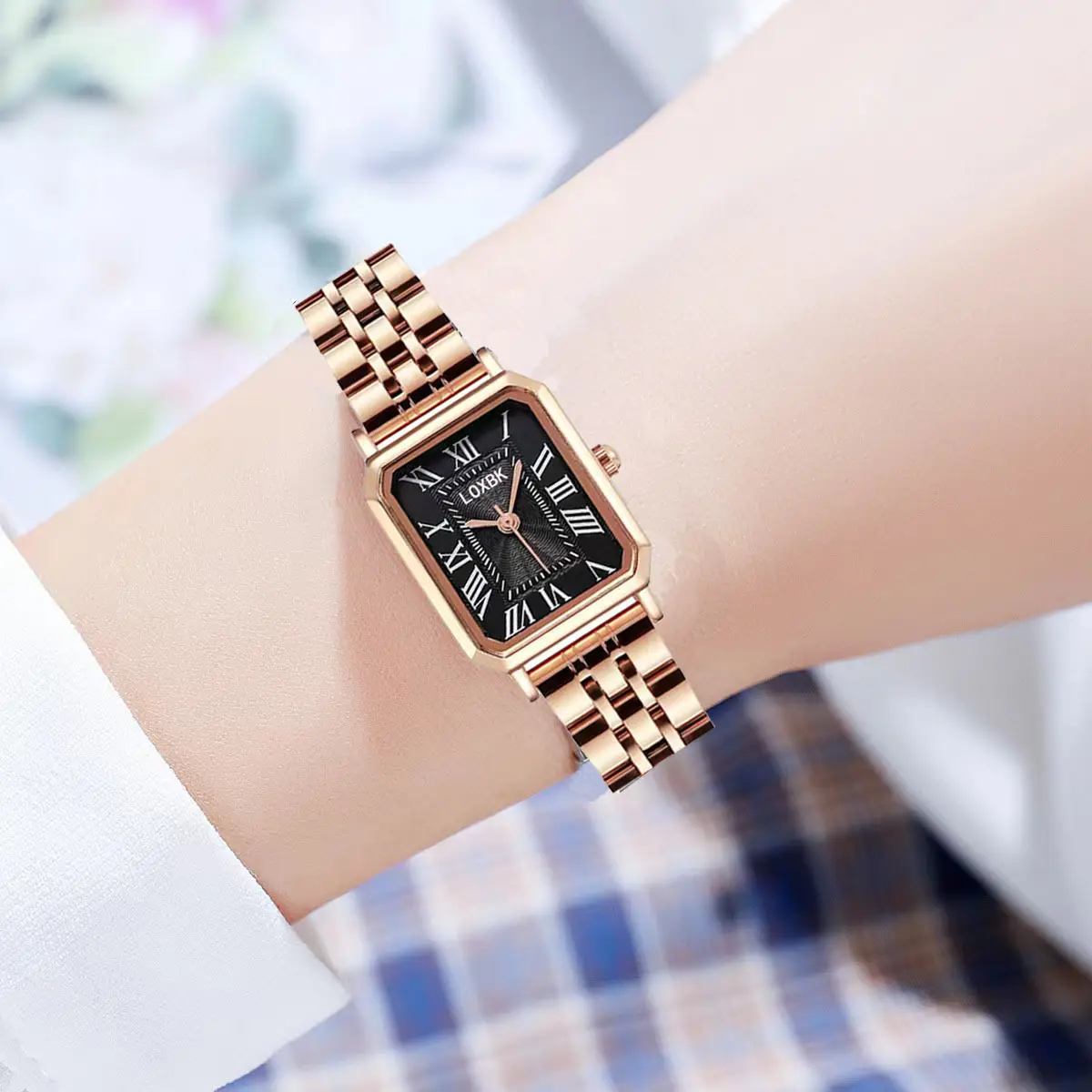 Retro Roman Women's Watch Rose Gold Square Analog — feature 8