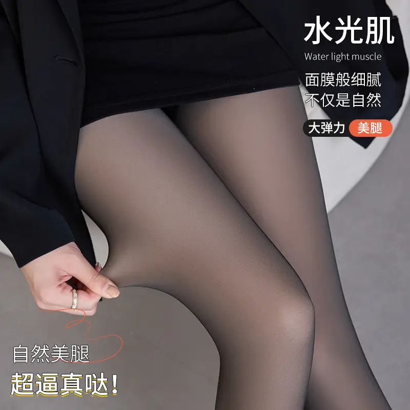Light Leg Artifact for Women's fleece-lined Autumn and Winter Naked Black Skin-penetrating Pressure Skinny Legs Hip-lifting Warm Flower Fairy Black Silk Water Light Socks