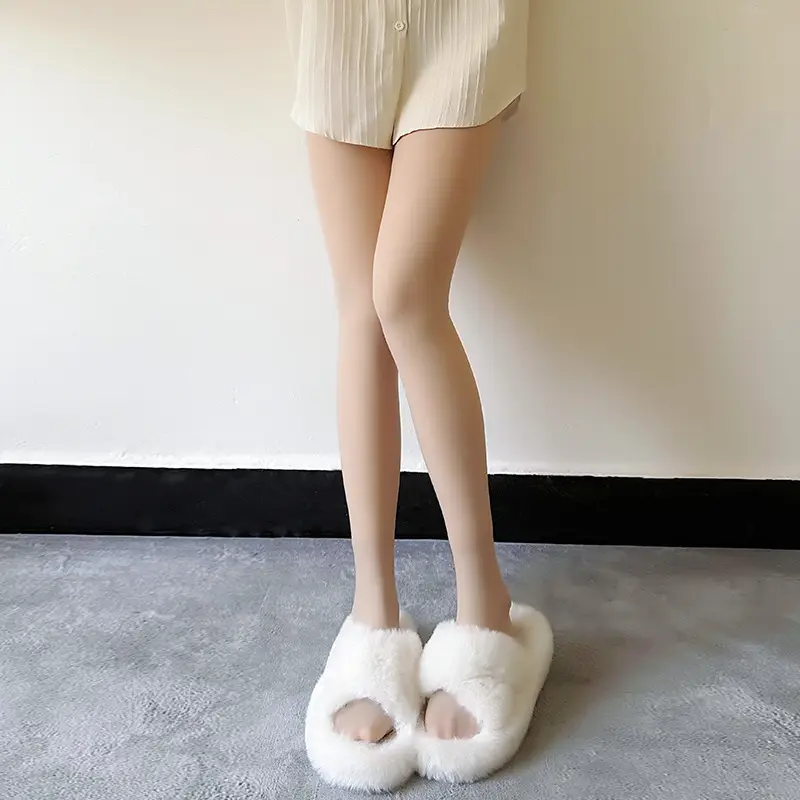 Light Leg Artifact for Women's fleece-lined Autumn and Winter Naked Black Skin-penetrating Pressure Skinny Legs Hip-lifting Warm Flower Fairy Black Silk Water Light Socks