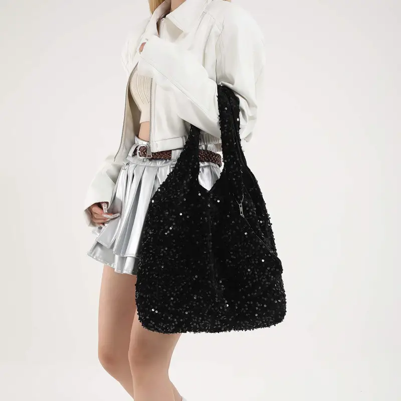 Black Sequin Work Commuter Tote Bag Women Large Capacity