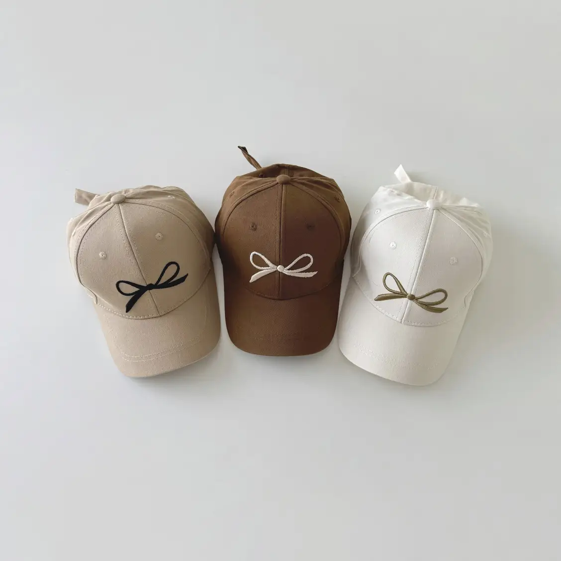 Beige Bow Embroidered Baseball Cap for Girls Boys - Image 3