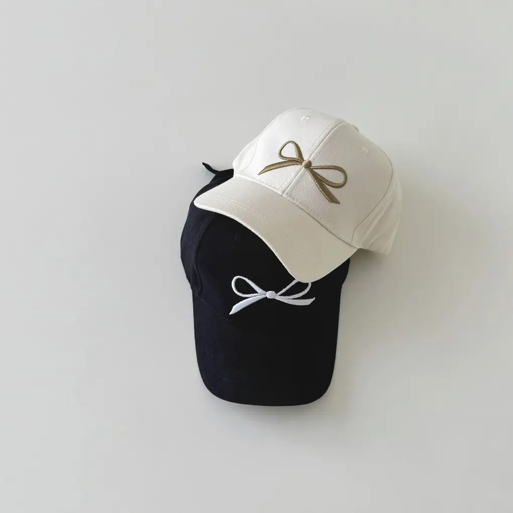 Beige Bow Embroidered Baseball Cap for Girls Boys - Image 4