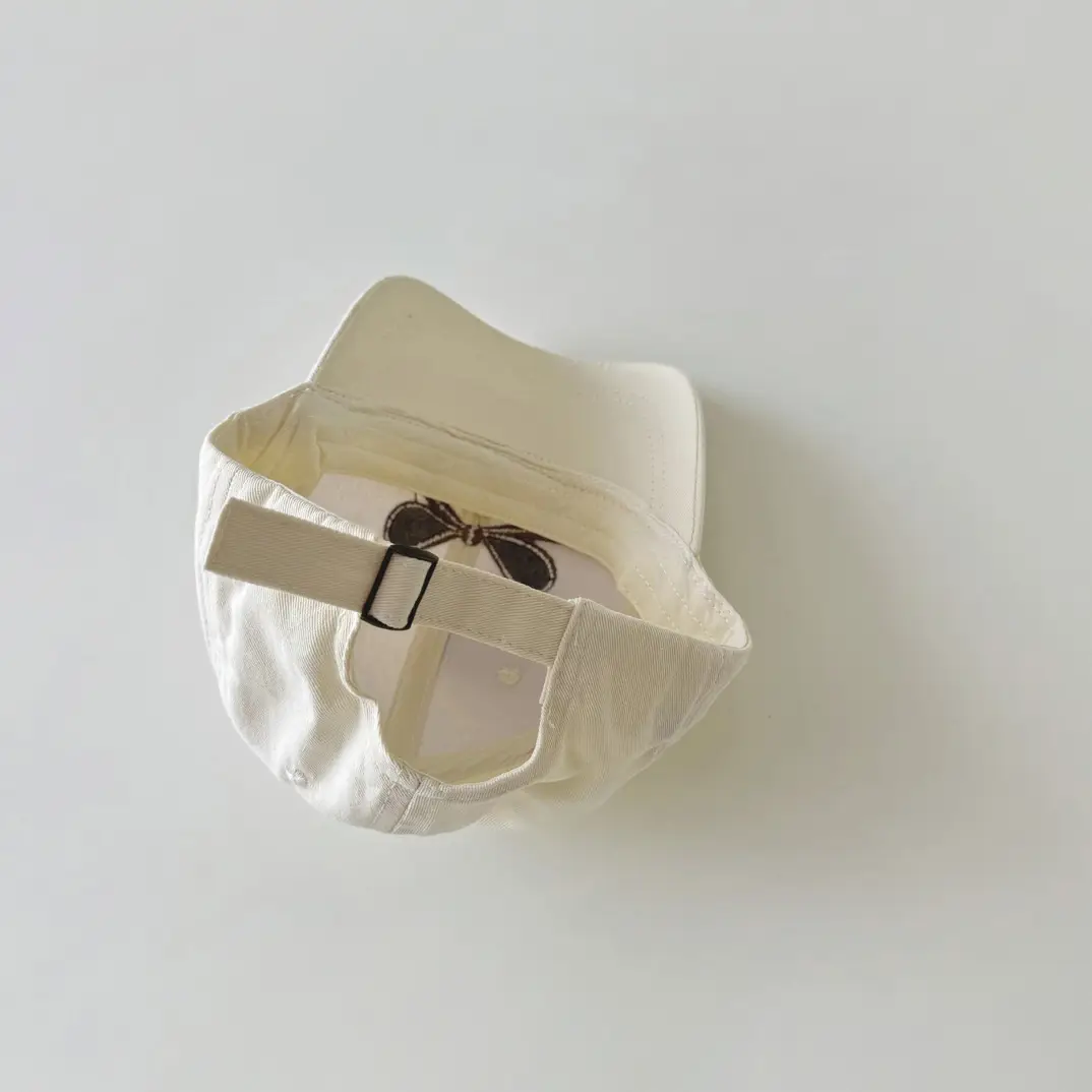 Beige Bow Embroidered Baseball Cap for Girls Boys - Image 5