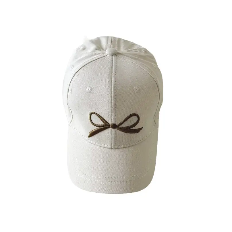 Beige Bow Embroidered Baseball Cap for Girls Boys - Image 6