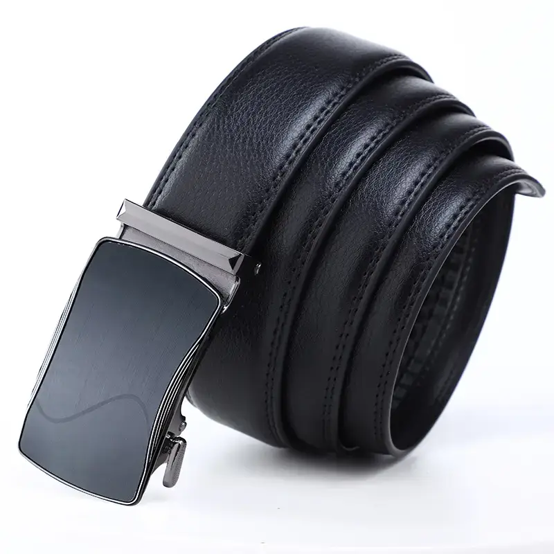 Men's Automatic Buckle Black Belt Cowhide - Image 4