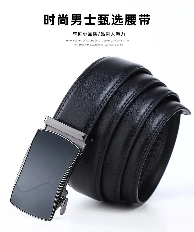 Men's Automatic Buckle Black Belt Cowhide — feature 1