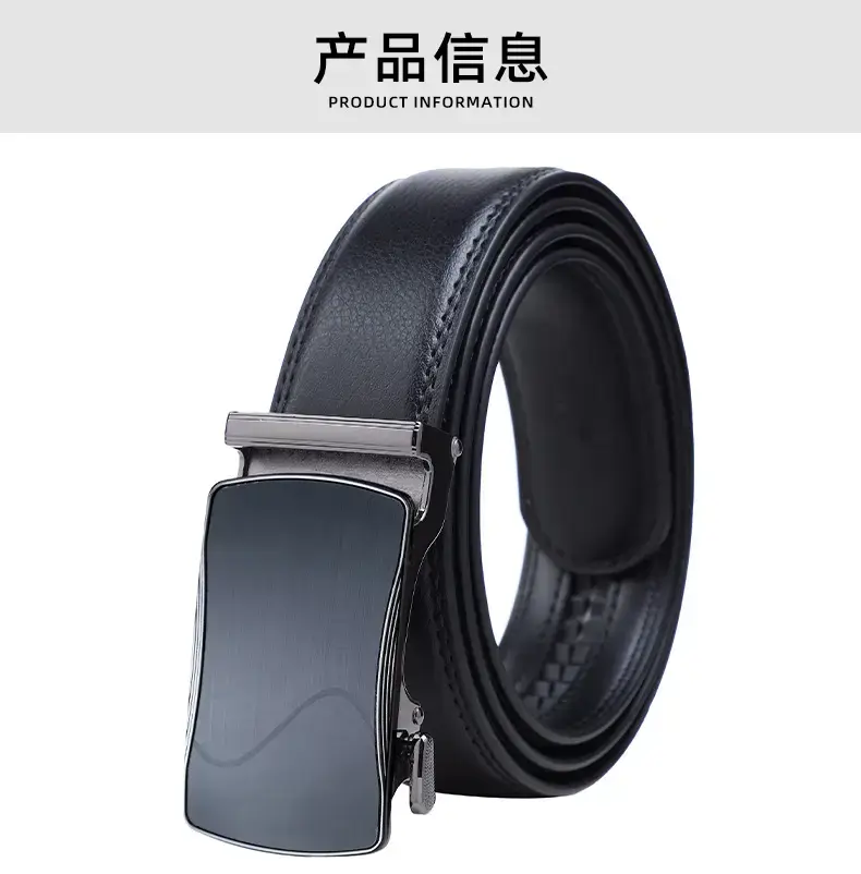 Men's Automatic Buckle Black Belt Cowhide — feature 3