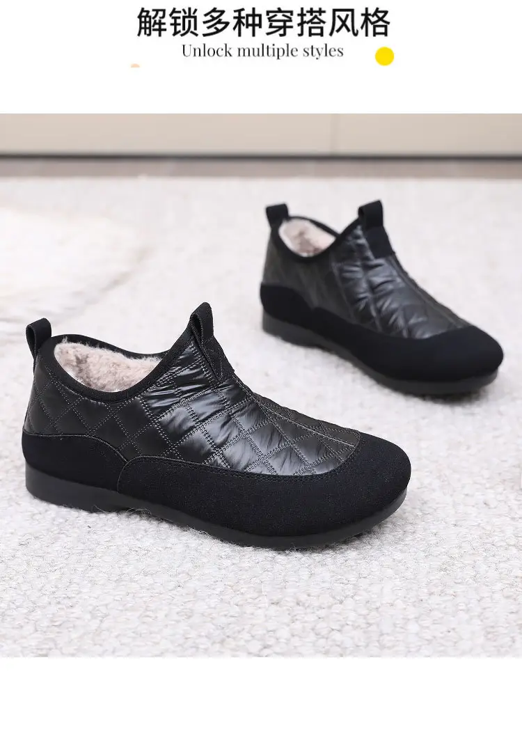 Women's Cotton Shoes 2025 Winter New Style Fleece-Lined Thickened Warm Slip-On Soft Sole Non-Slip Waterproof Mom Shoes Snow Boots — feature 26