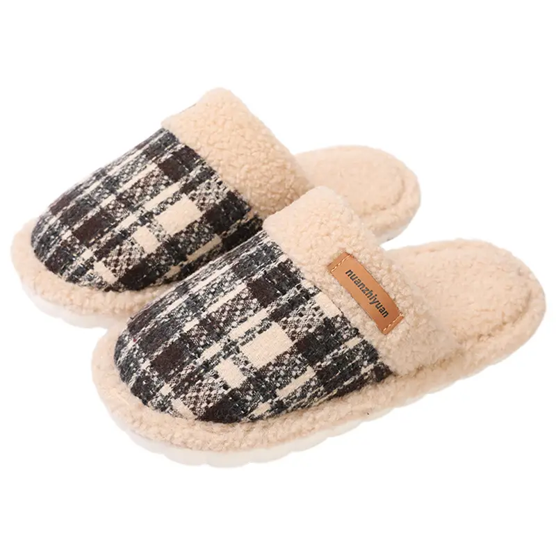 Nanbo Wan Plaid Cotton Slippers Women's Autumn and Winter Indoor Floor Lightweight Plush Warm Baotou Couple's Cotton Slippers for Men - Image 8