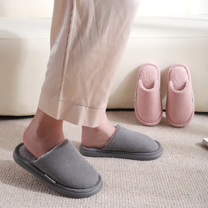 2026 New Thick-Soled Cotton Slippers for Men, Autumn and Winter Latex Non-Slip Warm Fleece-Lined Indoor Home Cotton Slippers for Women - Image 9