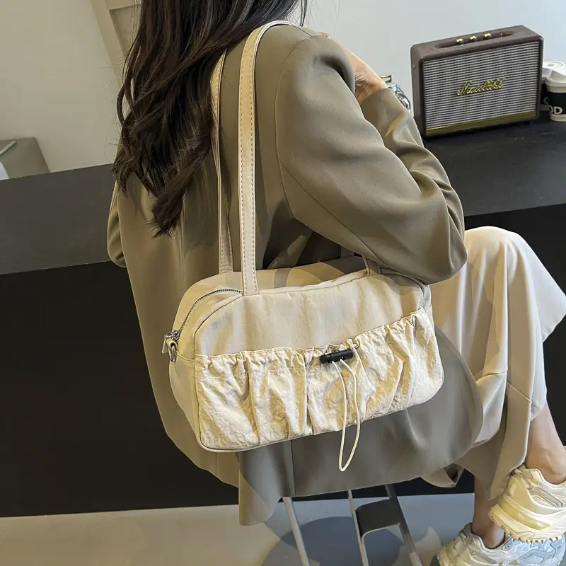 Black Nylon Shoulder Bag with Drawstring Closure - Image 6