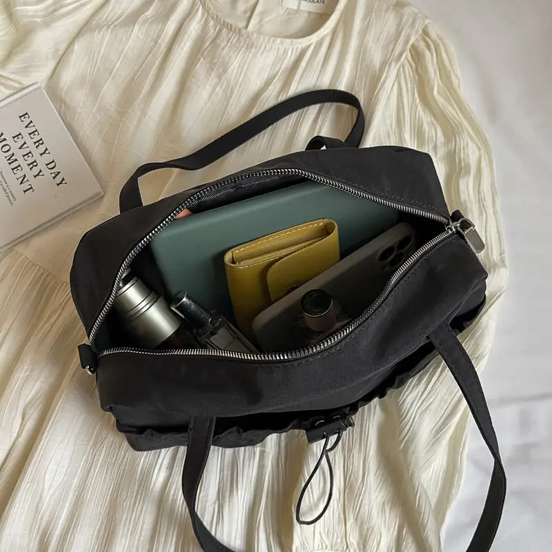 Black Nylon Shoulder Bag with Drawstring Closure - Image 8