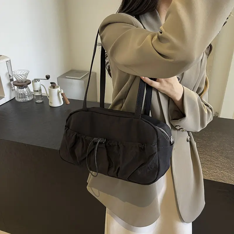 Black Nylon Shoulder Bag with Drawstring Closure — feature 16