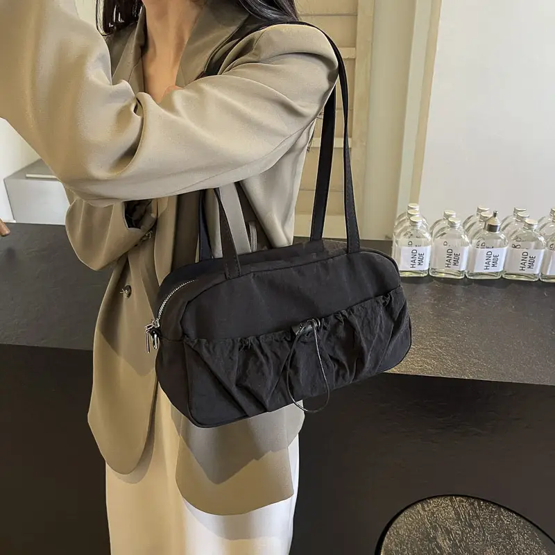 Black Nylon Shoulder Bag with Drawstring Closure — feature 17