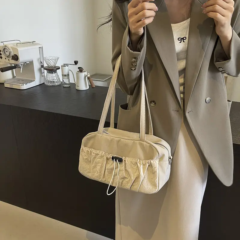 Black Nylon Shoulder Bag with Drawstring Closure — feature 18