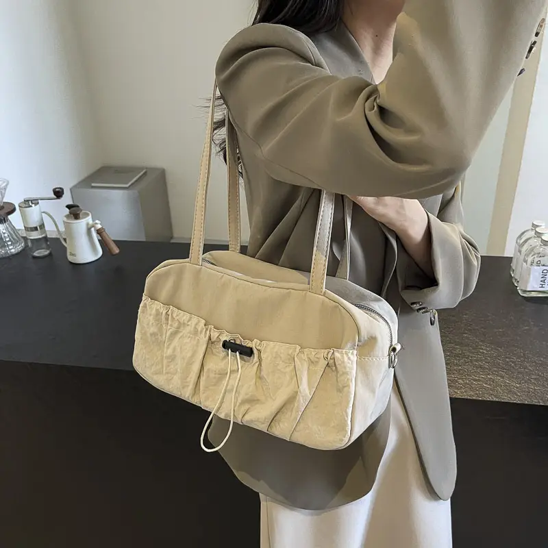 Black Nylon Shoulder Bag with Drawstring Closure — feature 20