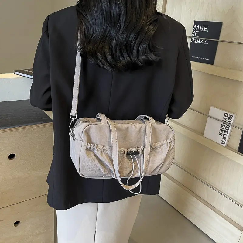 Black Nylon Shoulder Bag with Drawstring Closure — feature 21