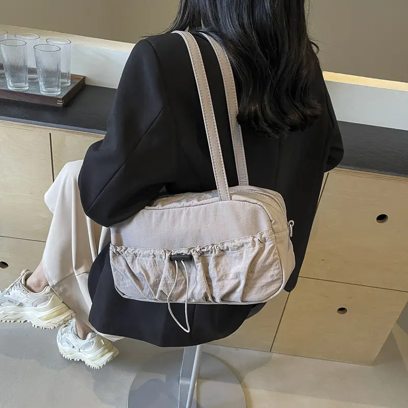 Black Nylon Shoulder Bag with Drawstring Closure — feature 22
