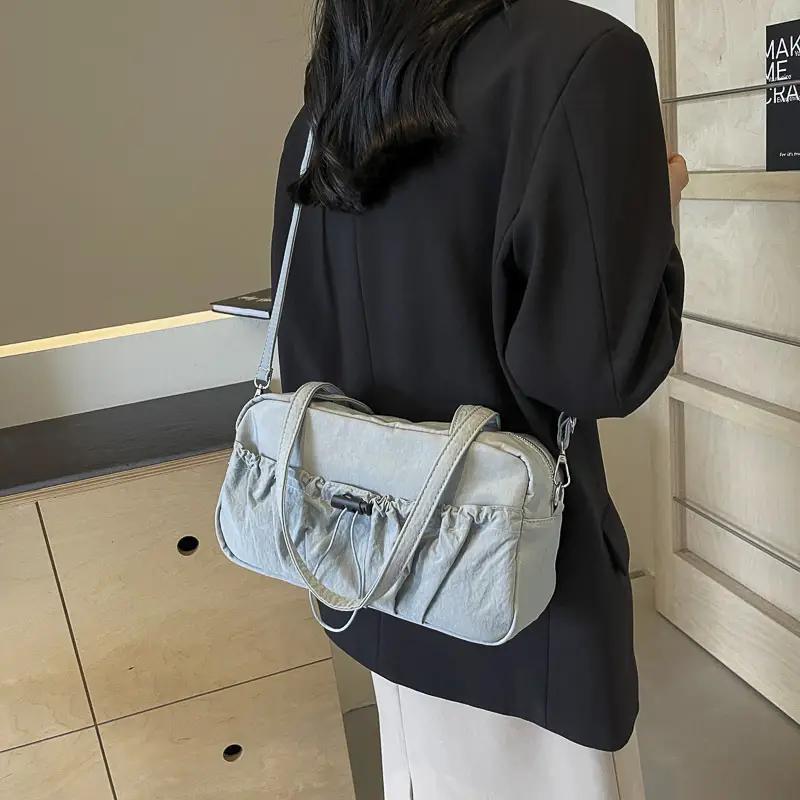 Black Nylon Shoulder Bag with Drawstring Closure — feature 23