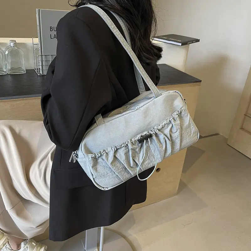 Black Nylon Shoulder Bag with Drawstring Closure — feature 24