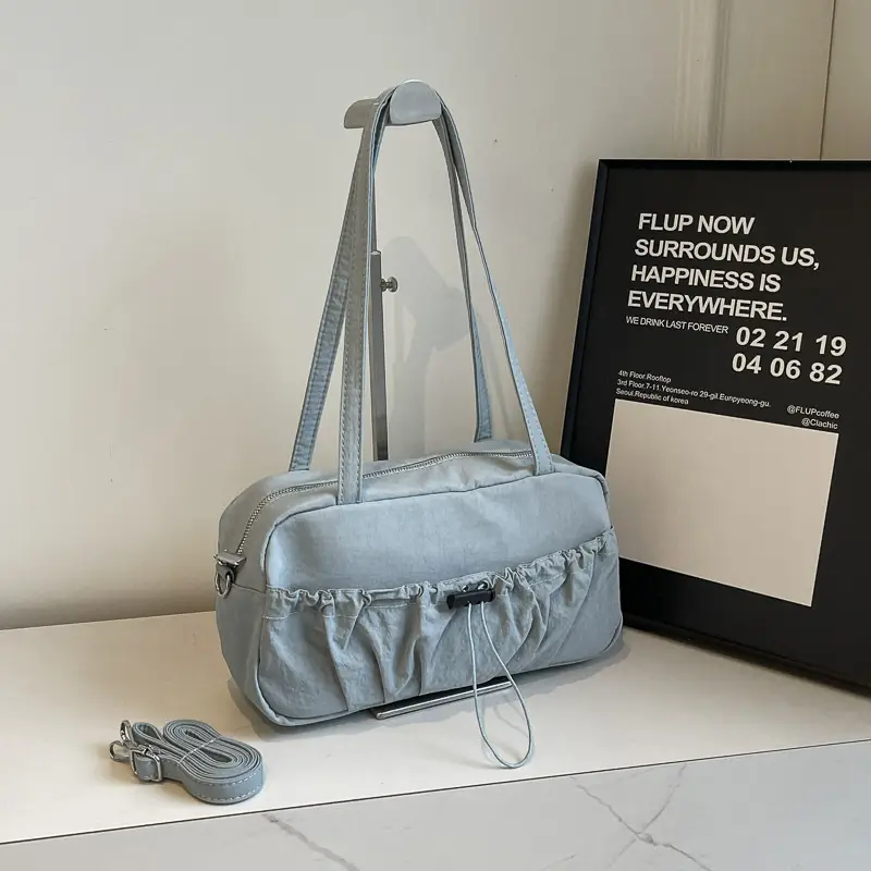 Black Nylon Shoulder Bag with Drawstring Closure — feature 27