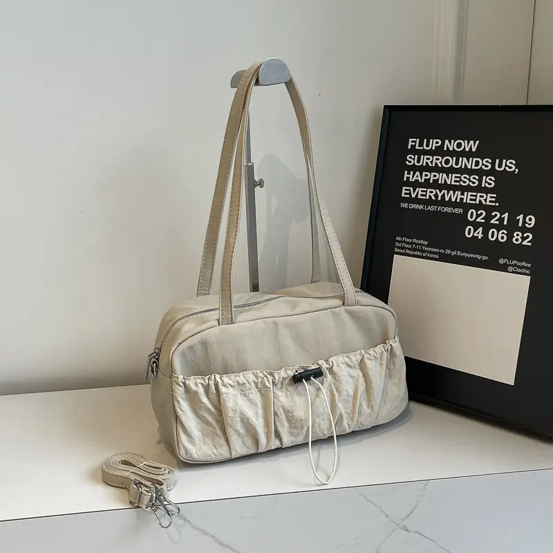 Black Nylon Shoulder Bag with Drawstring Closure — feature 28