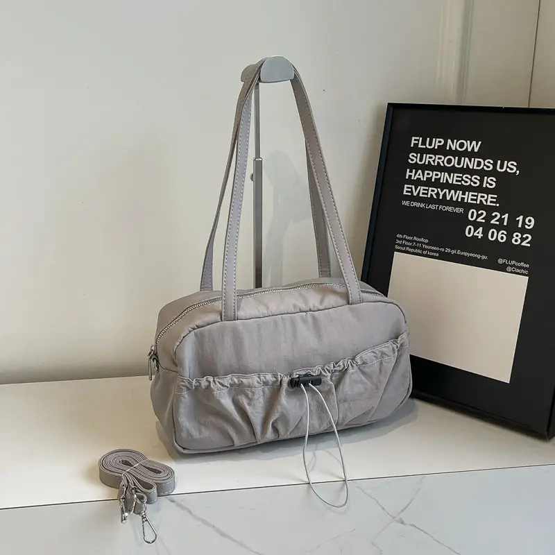 Black Nylon Shoulder Bag with Drawstring Closure — feature 29