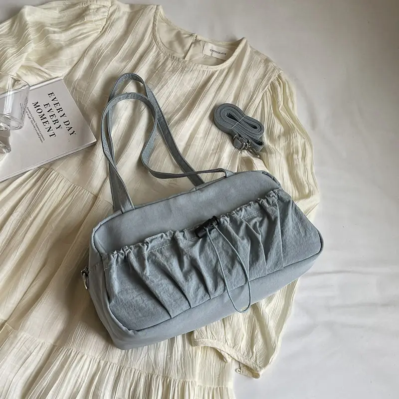 Black Nylon Shoulder Bag with Drawstring Closure — feature 30
