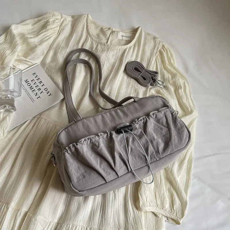 Black Nylon Shoulder Bag with Drawstring Closure — feature 31