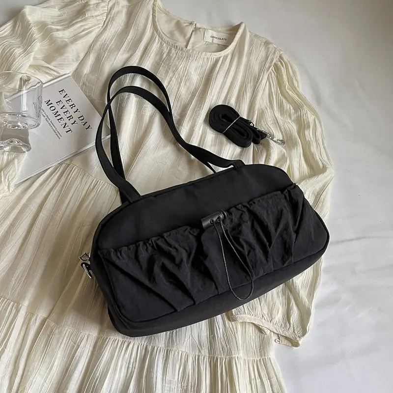 Black Nylon Shoulder Bag with Drawstring Closure — feature 33