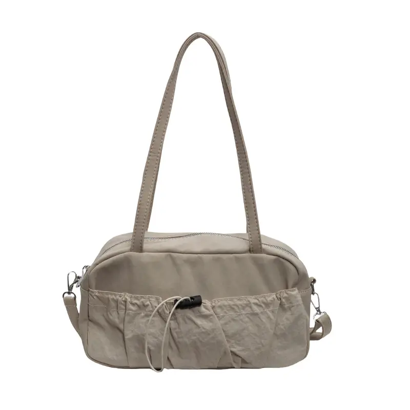 Black Nylon Shoulder Bag with Drawstring Closure - Image 3