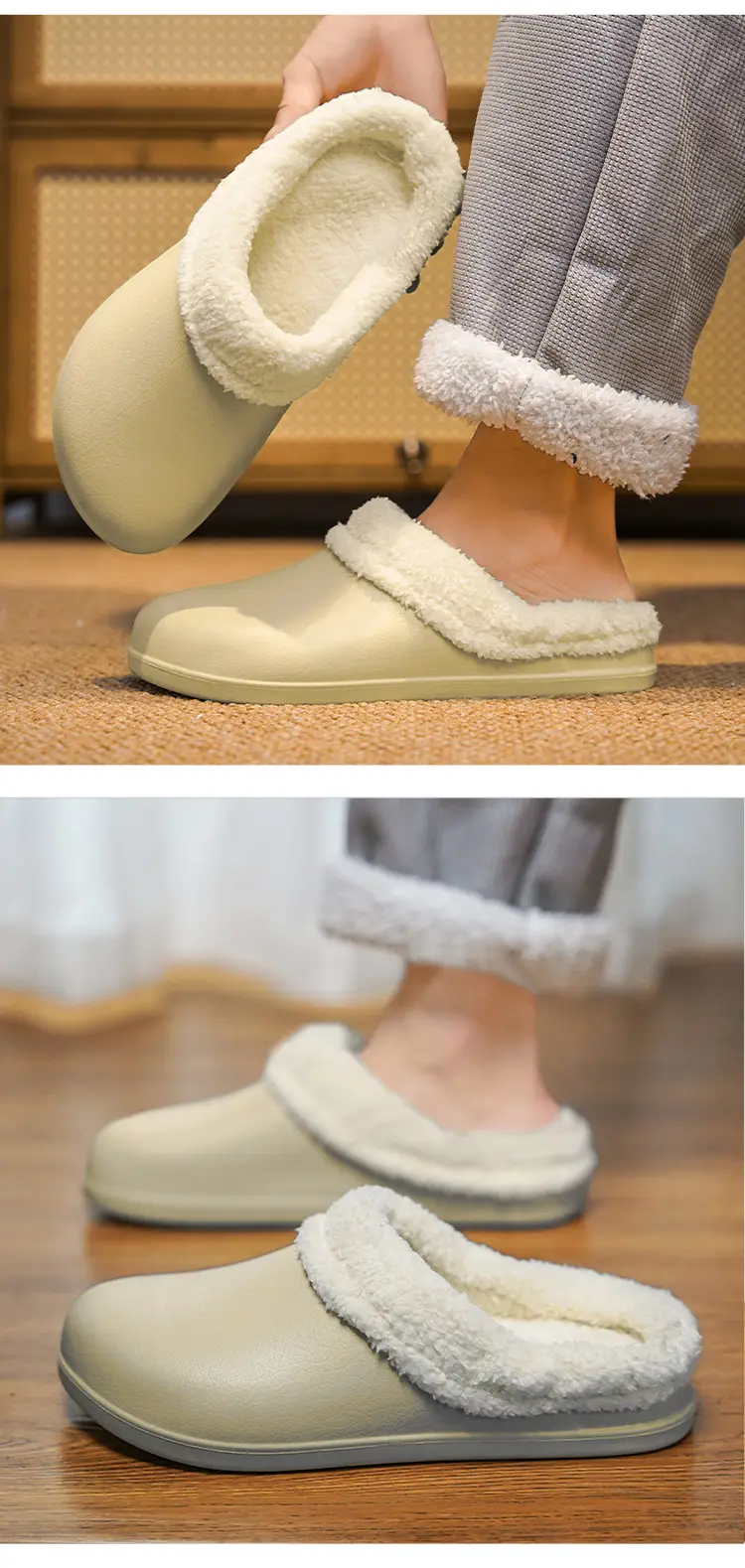 Cross-border plus size fleece-lined Warm Cotton Slippers Winter Women's Cotton Slippers Couple Home Non-slip Wool Slippers Waterproof Cotton Shoes — feature 15