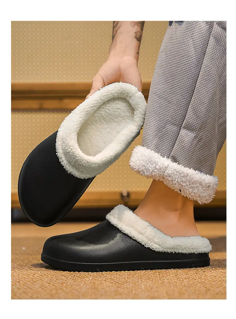 Cross-border plus size fleece-lined Warm Cotton Slippers Winter Women's Cotton Slippers Couple Home Non-slip Wool Slippers Waterproof Cotton Shoes — feature 9