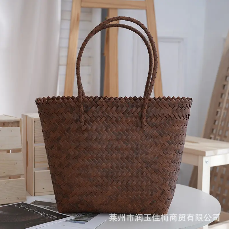 Brown Woven Plastic Shoulder Bag for Travel - Image 2