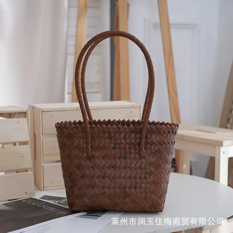 Brown Woven Plastic Shoulder Bag for Travel - Image 3