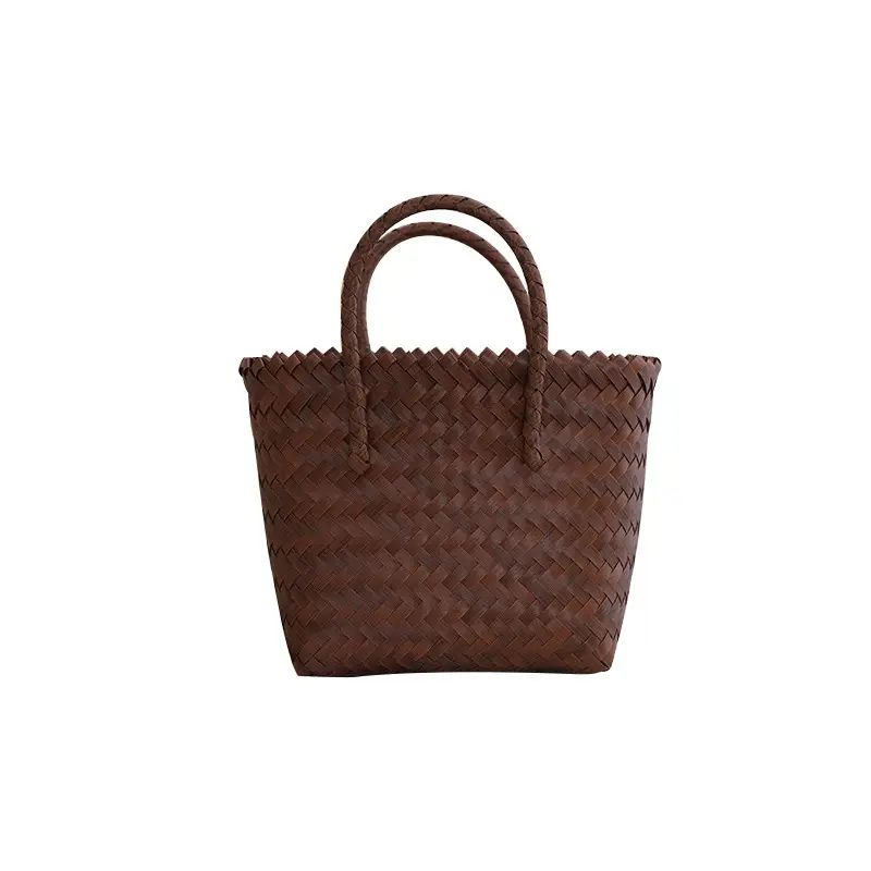 Brown Woven Plastic Shoulder Bag for Travel - Image 5