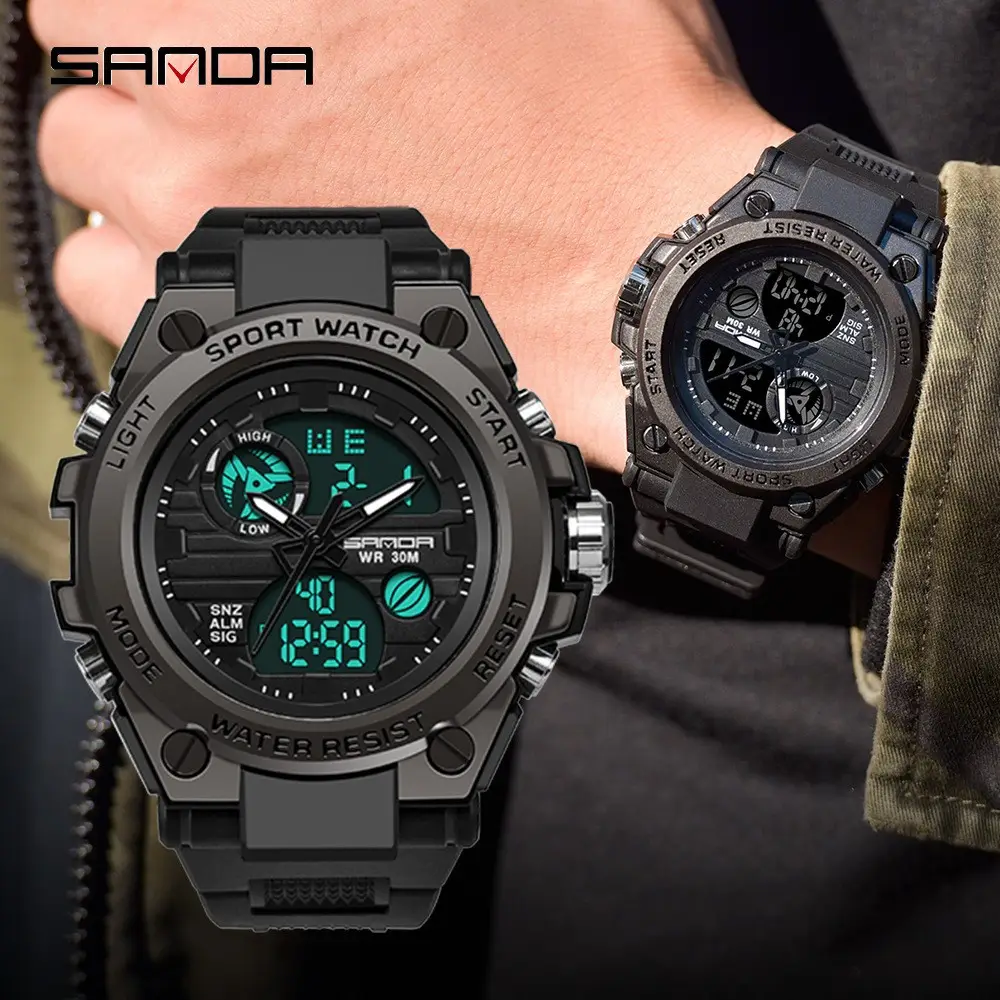 Sanda Tactical Green Dual Display Sports Watch