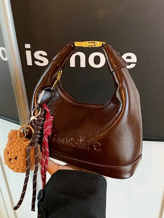 Women's Brown Croc Leather Shoulder Crossbody Bag with Keys - Image 5