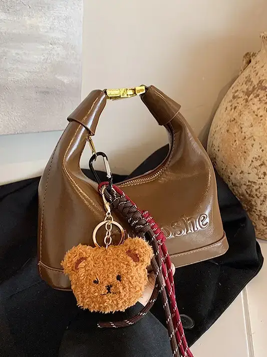 Women's Brown Croc Leather Shoulder Crossbody Bag with Keys - Image 7